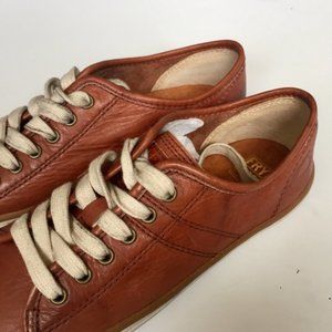 FRYE Betty Low Lace-D Saddle Brown Leather Lace Up Sneakers